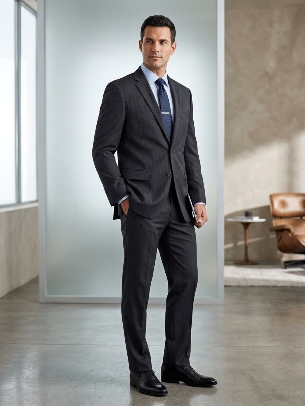 Chaps Charcoal Pinstripe Two-Piece Men's Suit 2 Pc 46 R